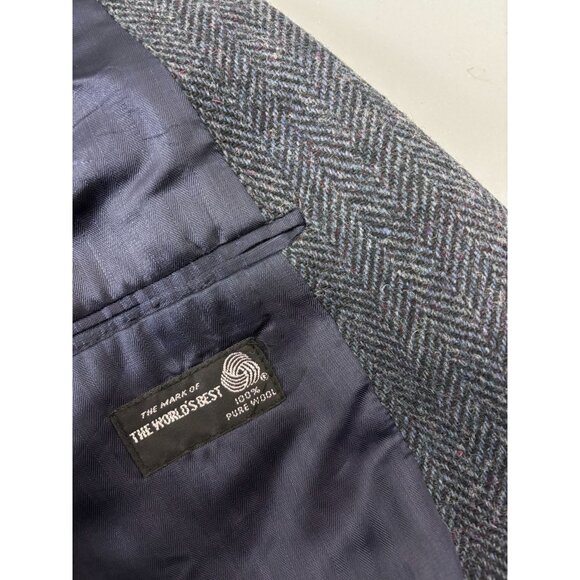 Vintage Sutter and Grant men's 46L blue herringbone tweed wool blazer sport coat - Picture 8 of 8